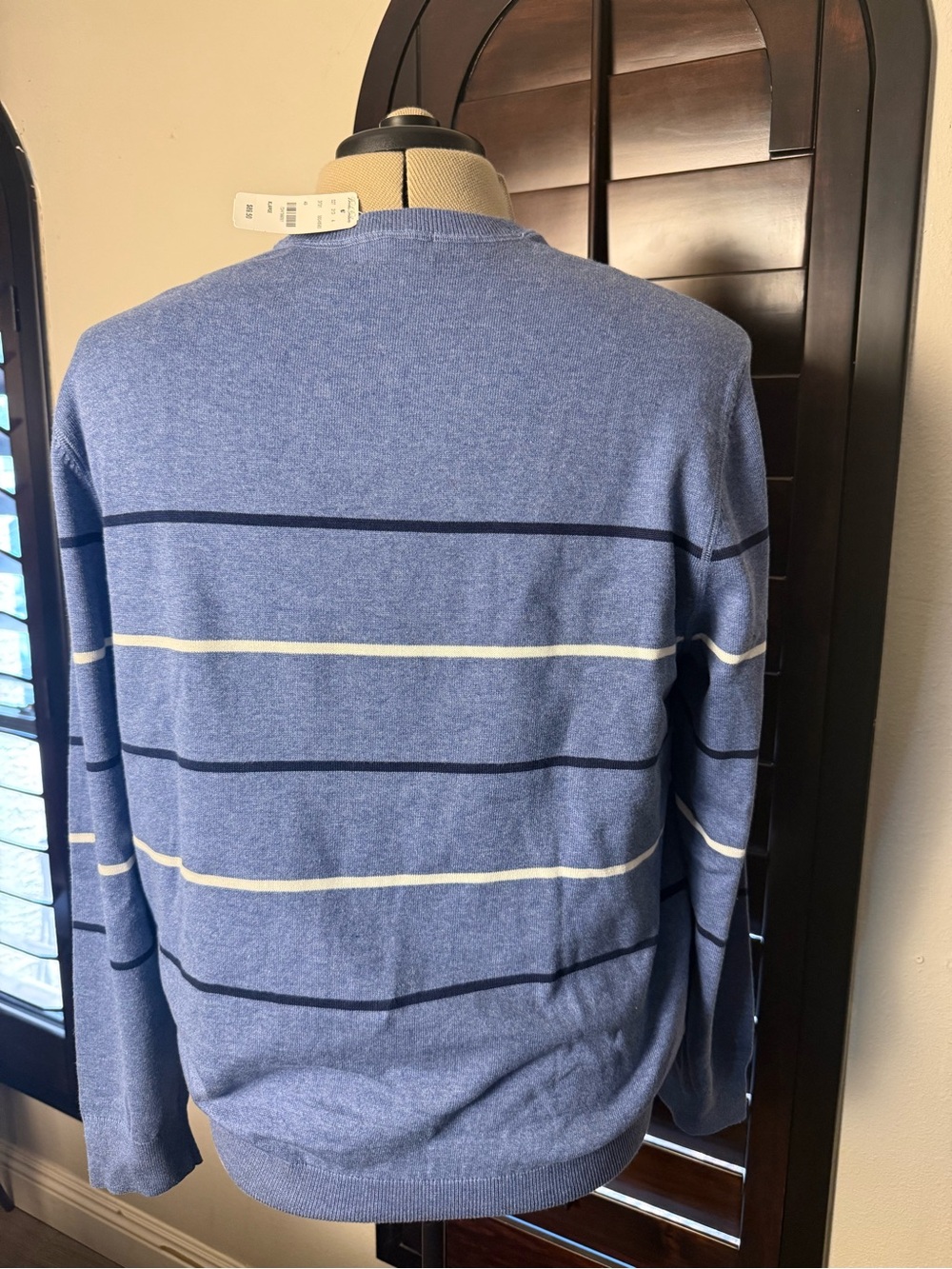 NWT Brooks Brothers Men's XL Blue Navy Ivory Striped Crewneck Sweater - Picture 3 of 5